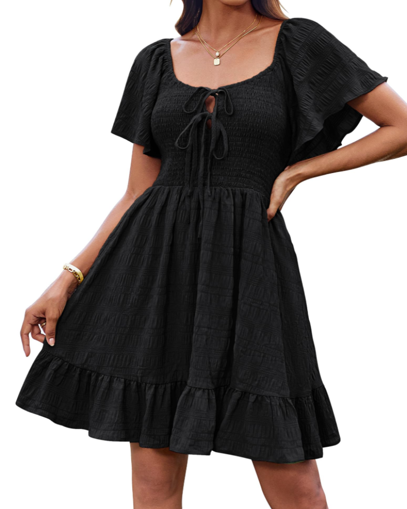 Vestido A-Line para mujer Claire Abito – con mangas con volantes, escote Bardot y lazo