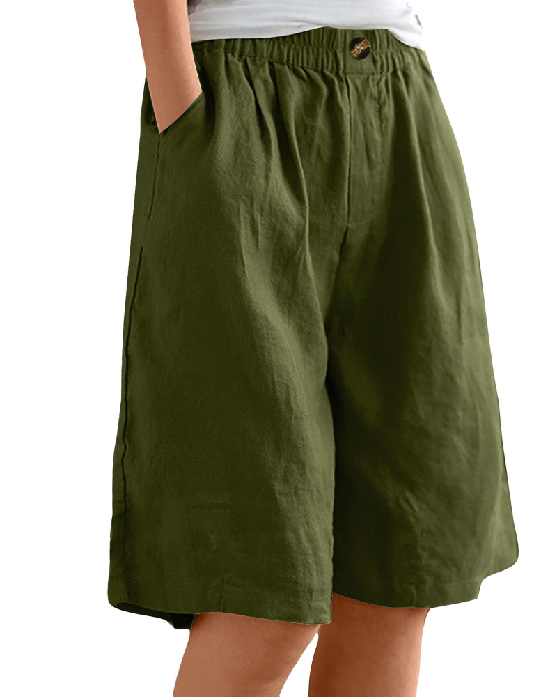 Savannah Damen Bermuda-Shorts – 100% Baumwolle, hoher Bund, Taschen & weiter Beinverlauf