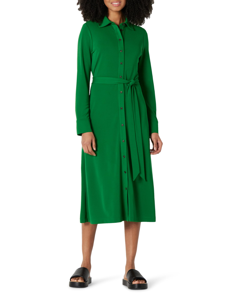Madison Robe Femme – Robe Chemisier Midi avec Ceinture, Manches Longues & Col Col Classique
