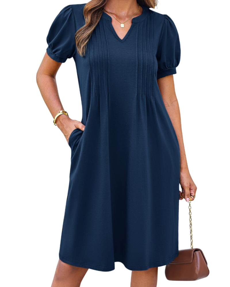 Sophia Abito Donna – Vestito Midi A-Line con Scollo Henley, Tasche & Maniche Corte