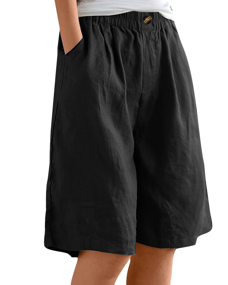 Savannah Damen Bermuda-Shorts – 100% Baumwolle, hoher Bund, Taschen & weiter Beinverlauf