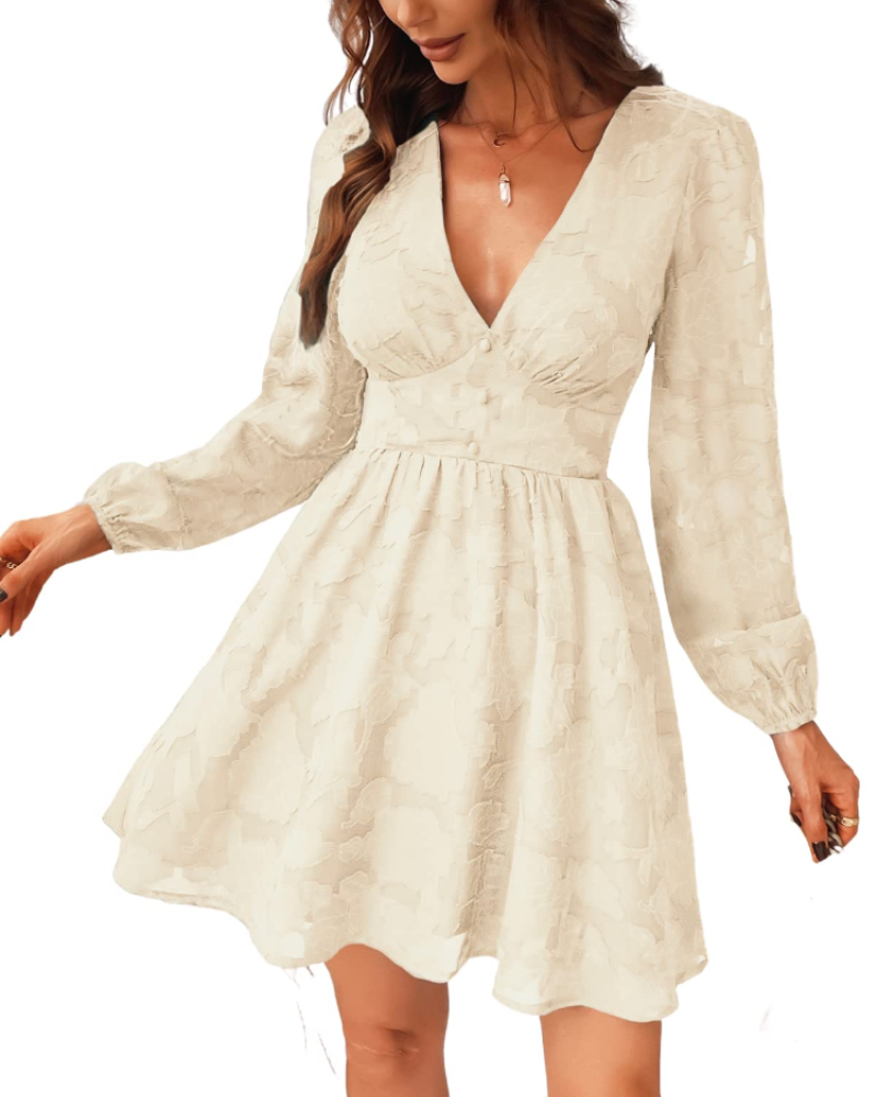 Olivia Abito Femme – Mini Robe Florale avec Col en V, Manches Longues & Coupe A