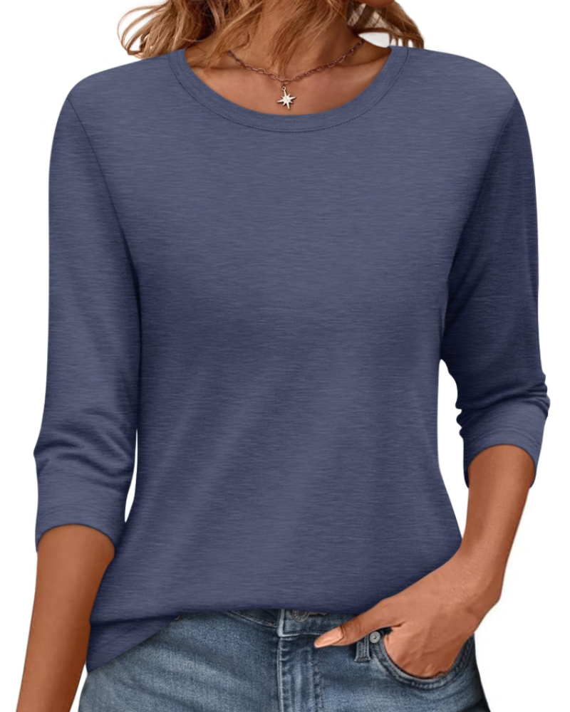 Camiseta Bella para mujer – Top de cuello redondo con mangas 3/4 y ajuste holgado