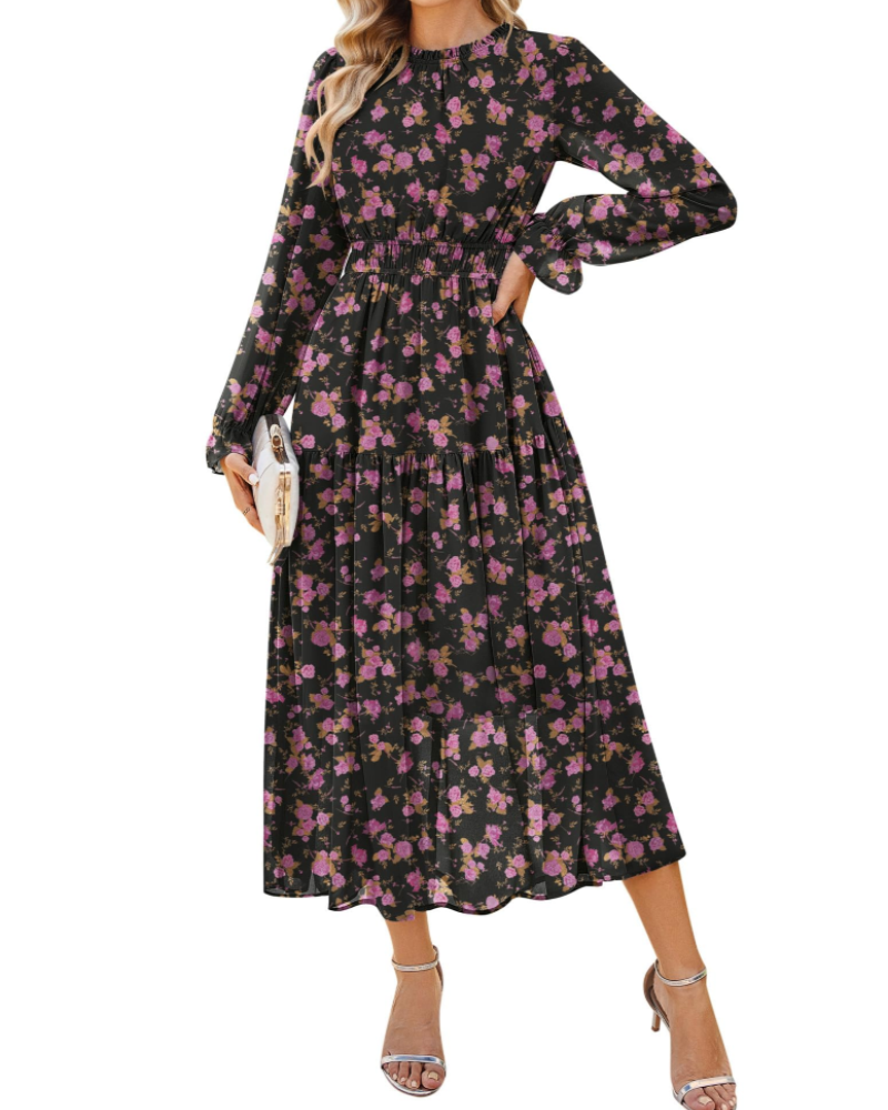 Robe Femme Amelia – Robe en Chiffon avec Ligne A, Jupe à Volants et Poches
