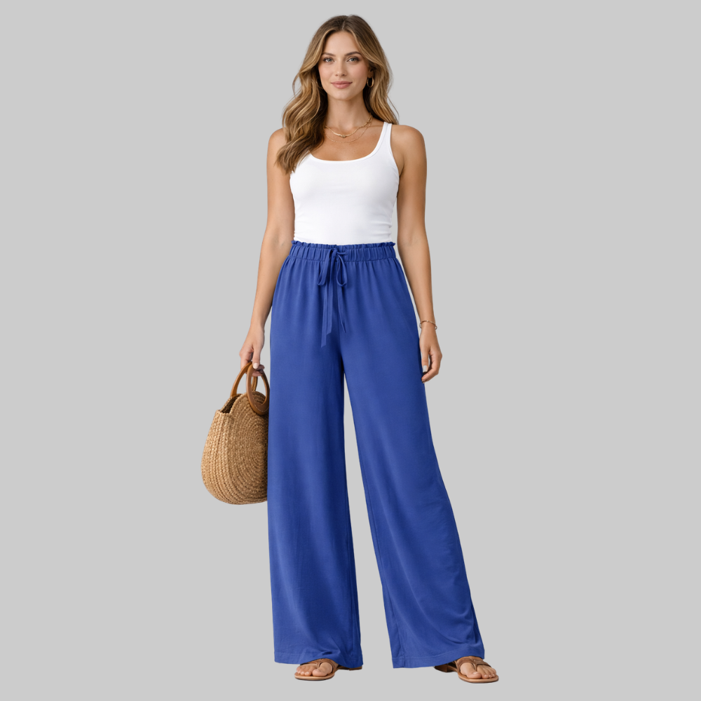 Selena Pantalones Mujer Wide Leg Elegantes – Pantalones fluidos con cordón falso