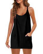 Sienna Vestido deportivo para mujer – pantalones cortos integrados, tirantes finos y bolsillos