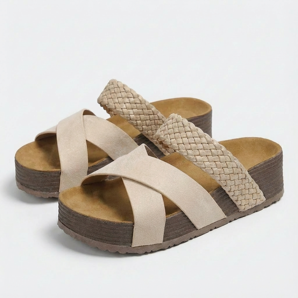Giulia Sandales Femme Plateforme Boho – Semelle Liège, Bride Tressée Estivale