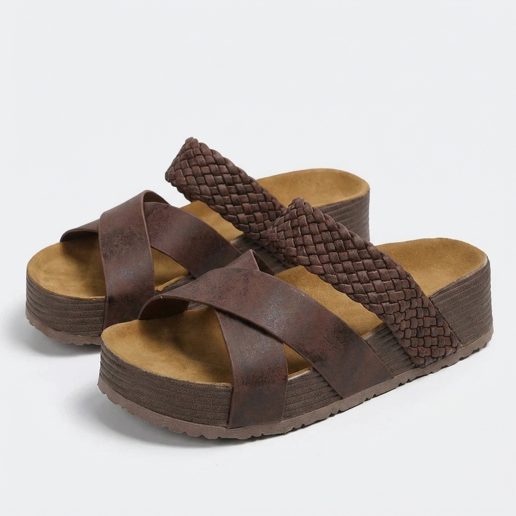 Giulia Sandales Femme Plateforme Boho – Semelle Liège, Bride Tressée Estivale