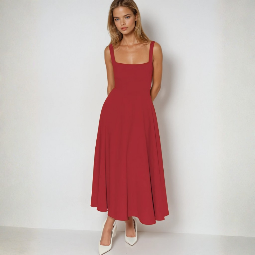 Driana Vestido Mujer Midi – Vestido Escote Cuadrado, Ligero, Elegante Casual Verano