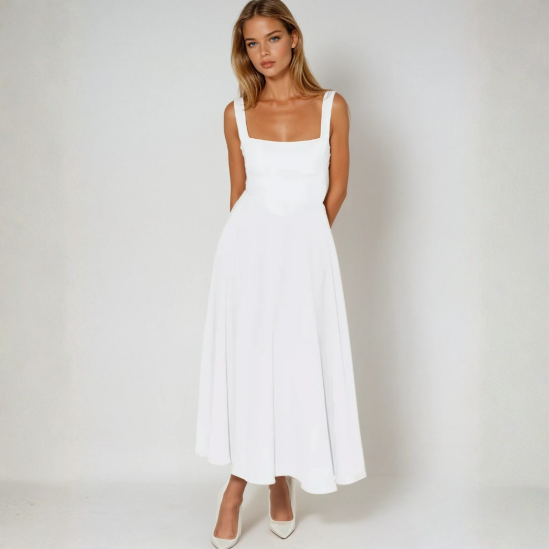 Driana Vestido Mujer Midi – Vestido Escote Cuadrado, Ligero, Elegante Casual Verano