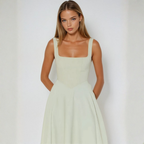 Driana Robe Femme Midi – Robe Col Carré, Légère, Élégante Décontractée d'Été