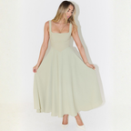 Driana Robe Femme Midi – Robe Col Carré, Légère, Élégante Décontractée d'Été