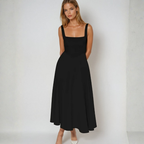 Driana Robe Femme Midi – Robe Col Carré, Légère, Élégante Décontractée d'Été