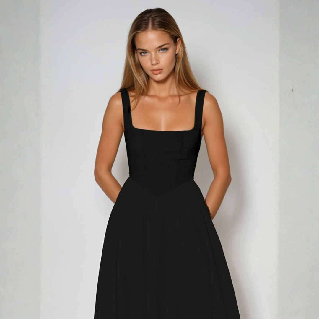 Driana Robe Femme Midi – Robe Col Carré, Légère, Élégante Décontractée d'Été