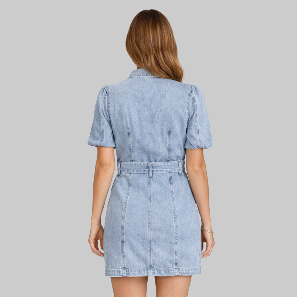Sopia Robe Femme Denim Taille Haute – Robe avec Lacets et Boutons Casual Chic