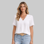 Suri Blouse Femme Coton – Blouse Vintage Dentelle Manches Bouffantes Élégante Légère