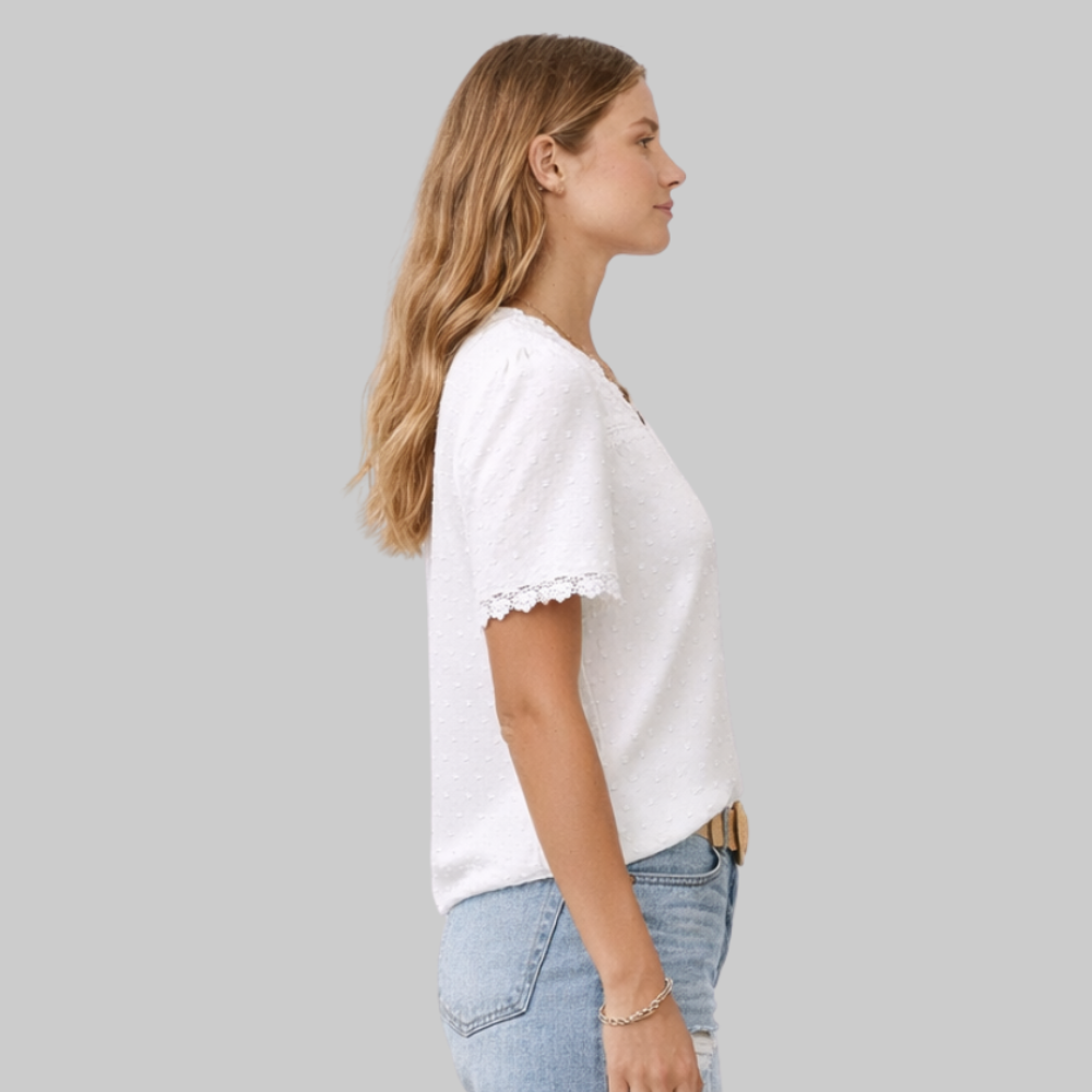 Suri Blouse Femme Coton – Blouse Vintage Dentelle Manches Bouffantes Élégante Légère