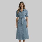 Vivienne Robe Femme Denim – Robe d'Été Boutons Souple Respirante Casual Chic