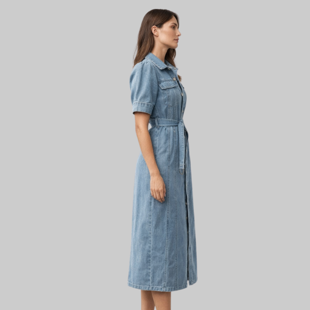 Vivienne Robe Femme Denim – Robe d'Été Boutons Souple Respirante Casual Chic