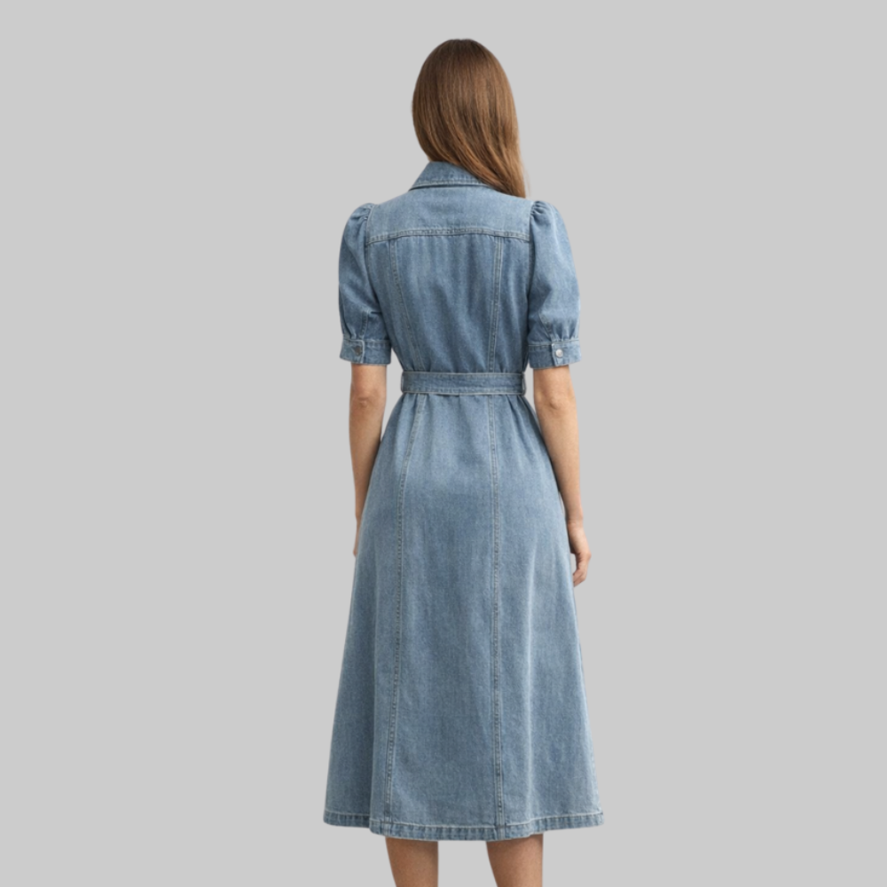 Vivienne Robe Femme Denim – Robe d'Été Boutons Souple Respirante Casual Chic