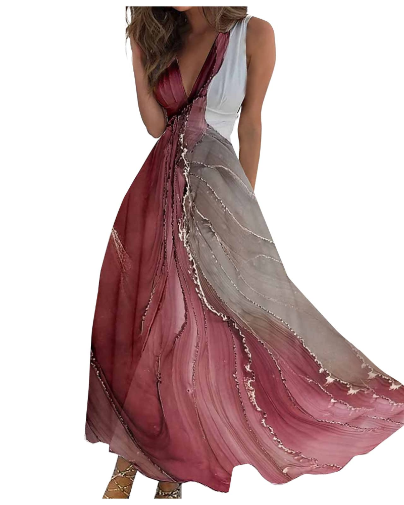 Camille Abito Maxi Donna – Vestito Boho Floreale Smanicato con Scollo a V