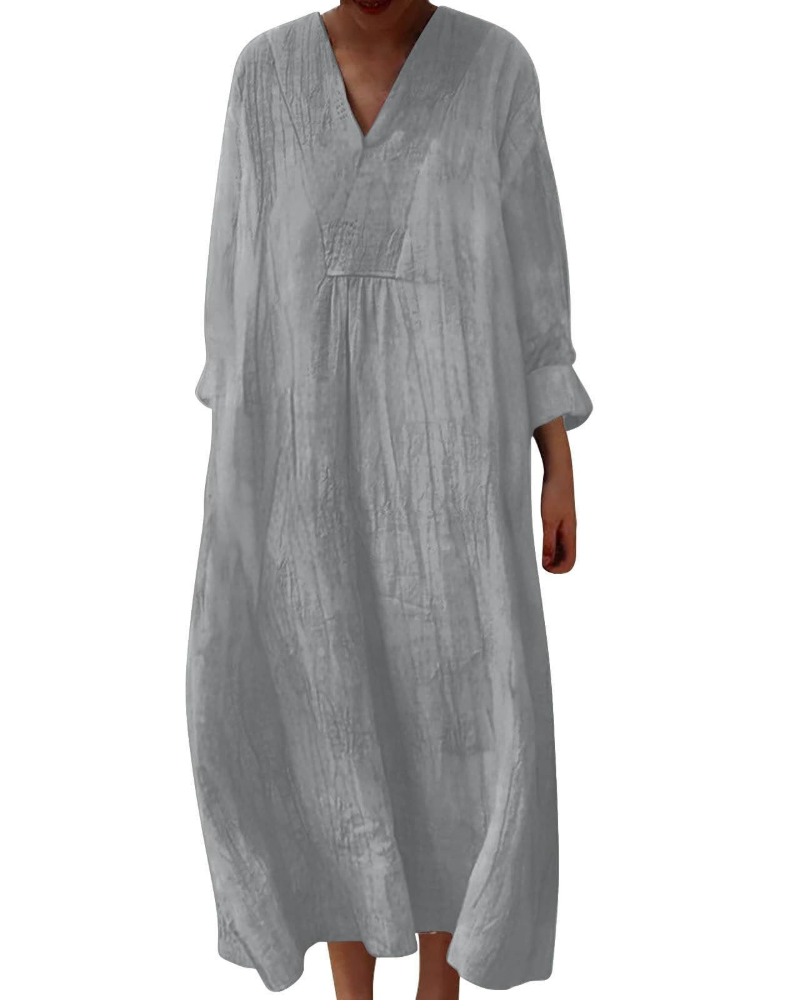 Elena Abito Midi Donna – Vestito Boho Floreale a Linea A con Scollo a V e Maniche Lunghe
