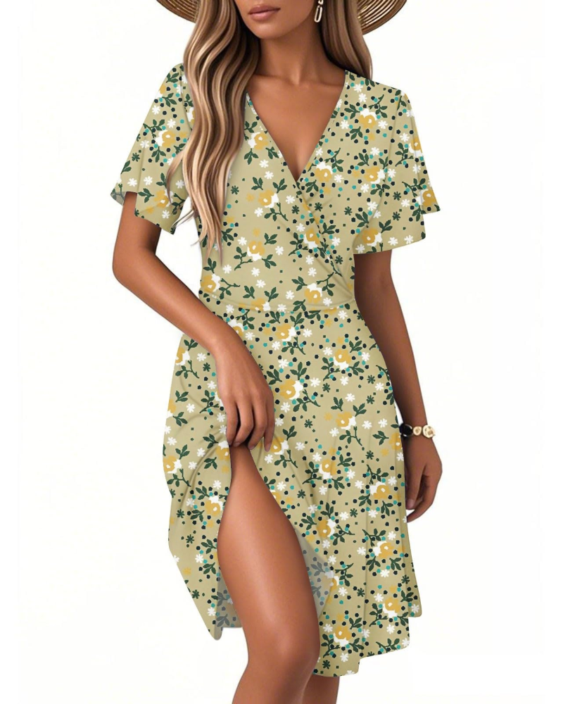 Isla Abito Estivo Donna – Vestito Floreale a Linea A con Scollo a V e Volant