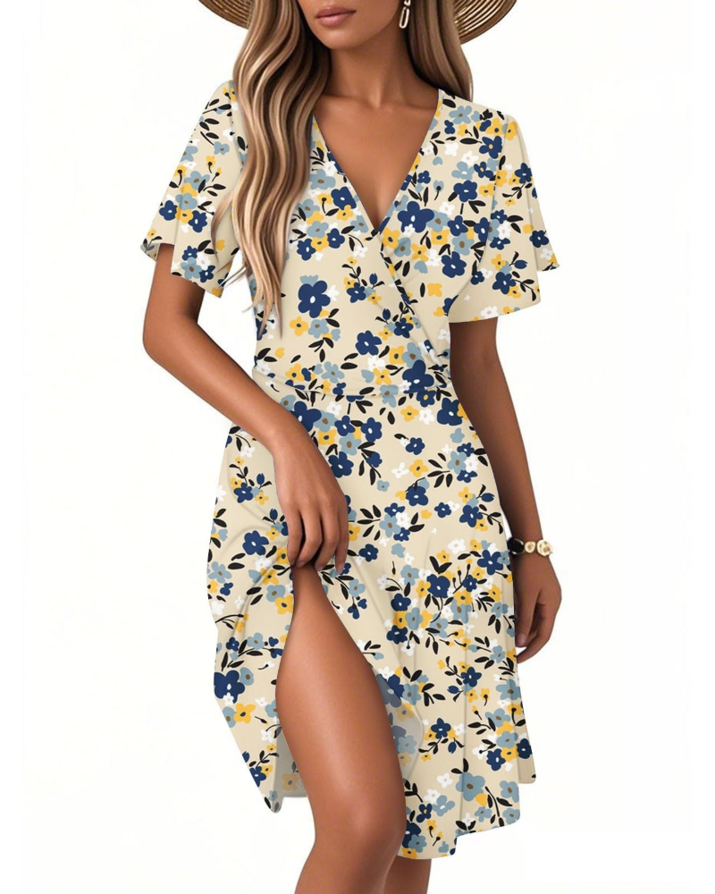 Isla Abito Estivo Donna – Vestito Floreale a Linea A con Scollo a V e Volant