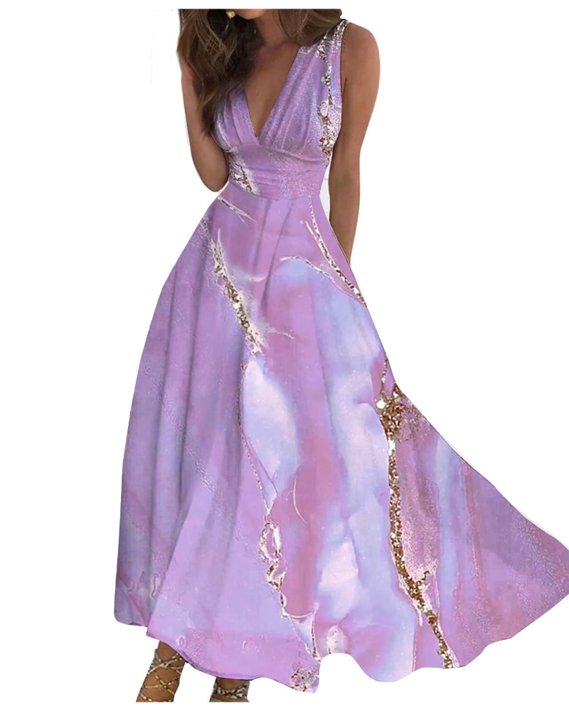 Camille Abito Maxi Donna – Vestito Boho Floreale Smanicato con Scollo a V