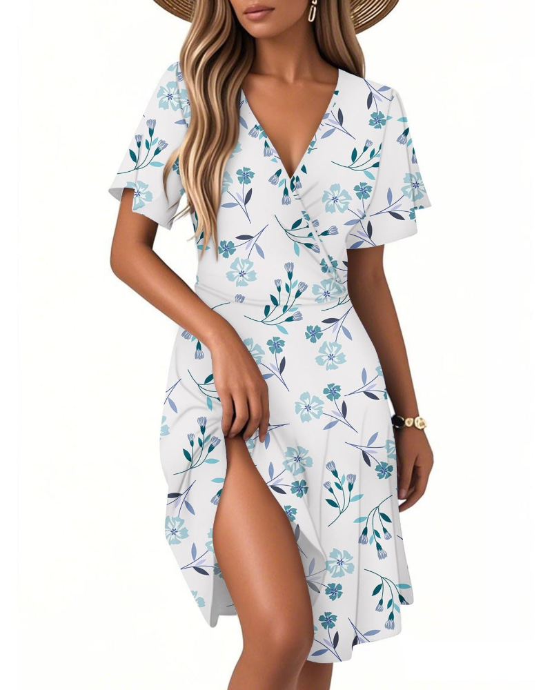 Isla Abito Estivo Donna – Vestito Floreale a Linea A con Scollo a V e Volant