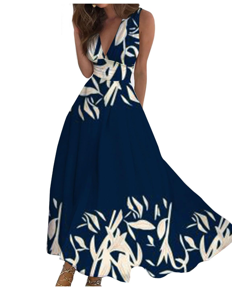 Camille Abito Maxi Donna – Vestito Boho Floreale Smanicato con Scollo a V