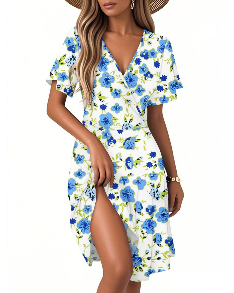 Isla Abito Estivo Donna – Vestito Floreale a Linea A con Scollo a V e Volant