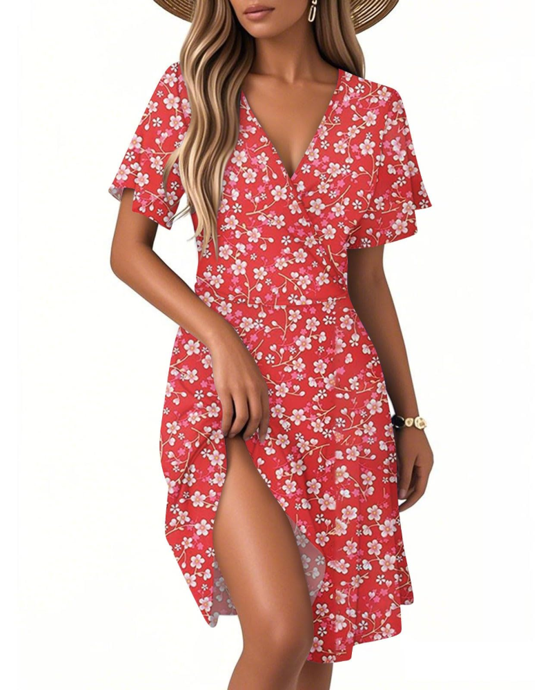 Isla Abito Estivo Donna – Vestito Floreale a Linea A con Scollo a V e Volant