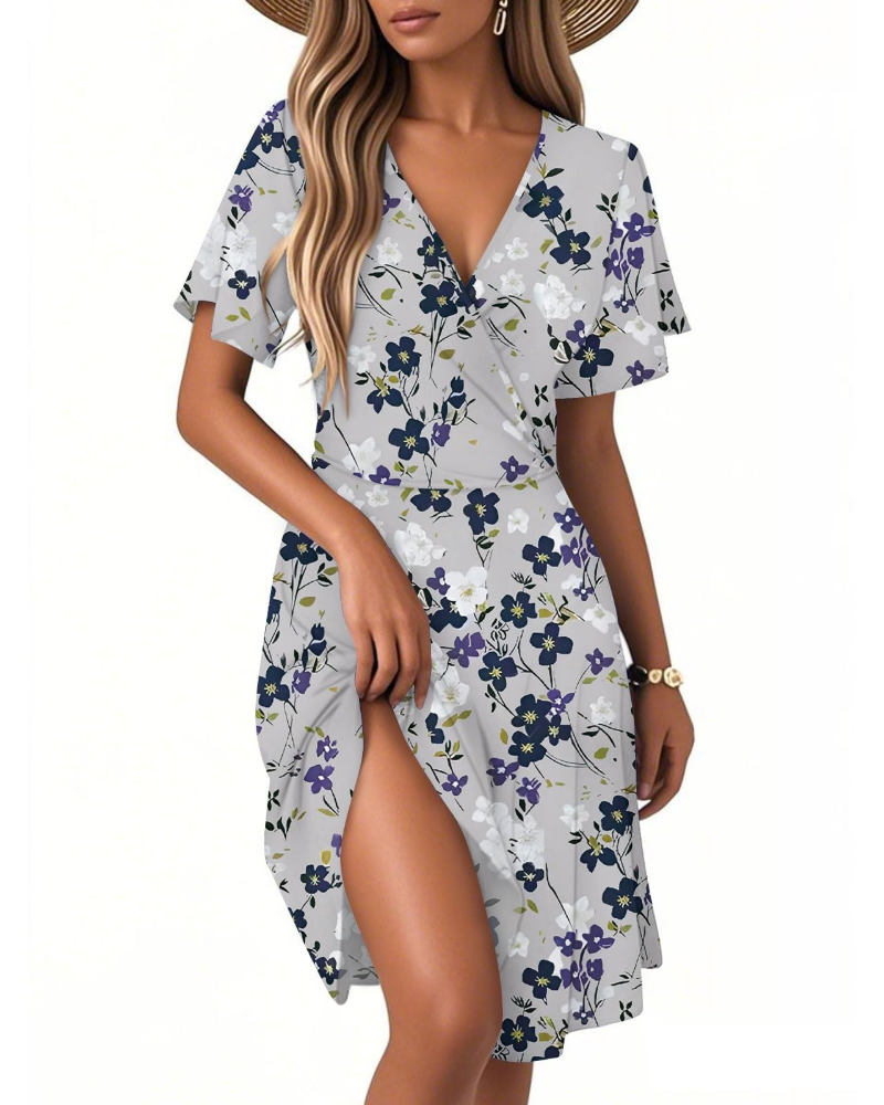Isla Abito Estivo Donna – Vestito Floreale a Linea A con Scollo a V e Volant