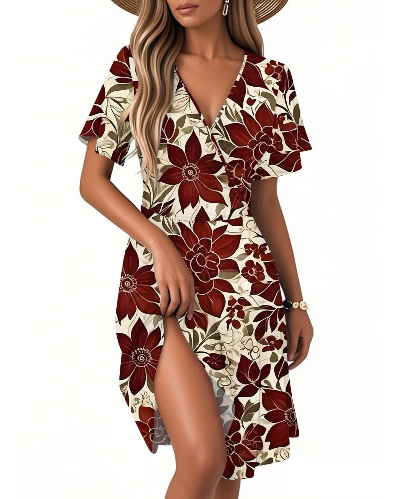 Isla Abito Estivo Donna – Vestito Floreale a Linea A con Scollo a V e Volant