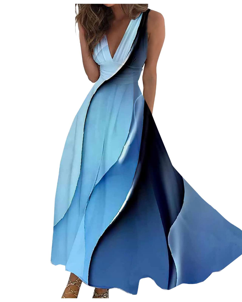 Camille Abito Maxi Donna – Vestito Boho Floreale Smanicato con Scollo a V