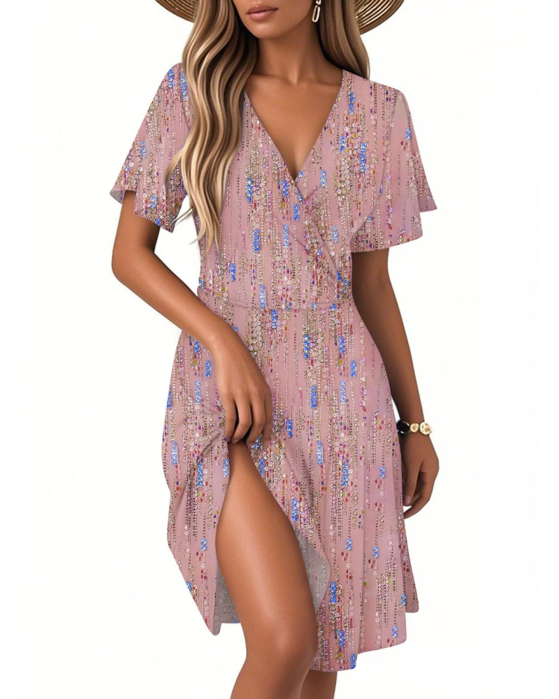 Isla Abito Estivo Donna – Vestito Floreale a Linea A con Scollo a V e Volant