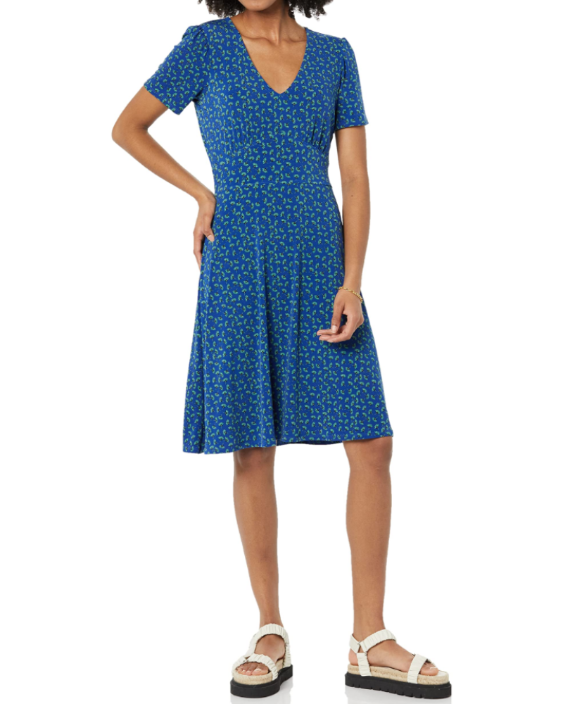 Natalie Abito Donna Svasato – Vestito con Scollo a V, Maniche Arricciate e Linea A Elegante