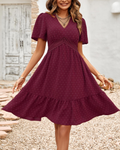 Kelsey Abito Mini Donna – Vestito a Pois con Scollo a V, Volant e Vita Alta