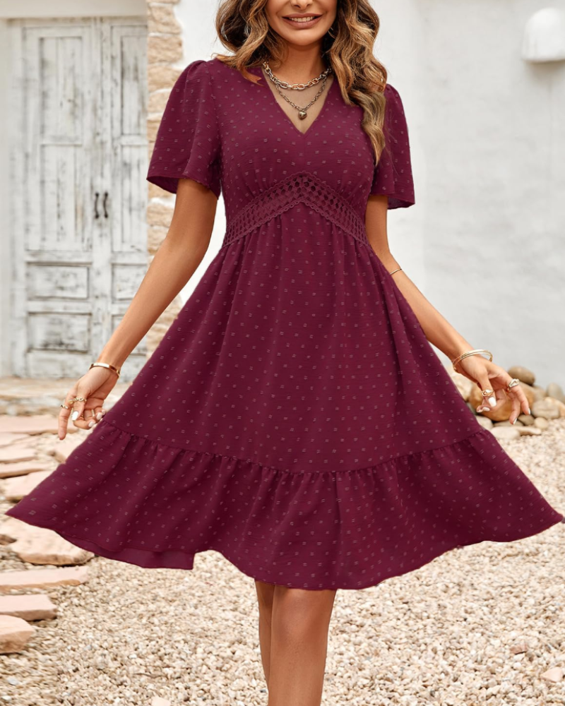 Kelsey Abito Mini Donna – Vestito a Pois con Scollo a V, Volant e Vita Alta
