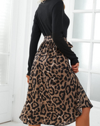 Marissa Abito Midi Damen – Kleid mit Leopardenmuster, V-Ausschnitt, Gürtel und langen Ärmeln