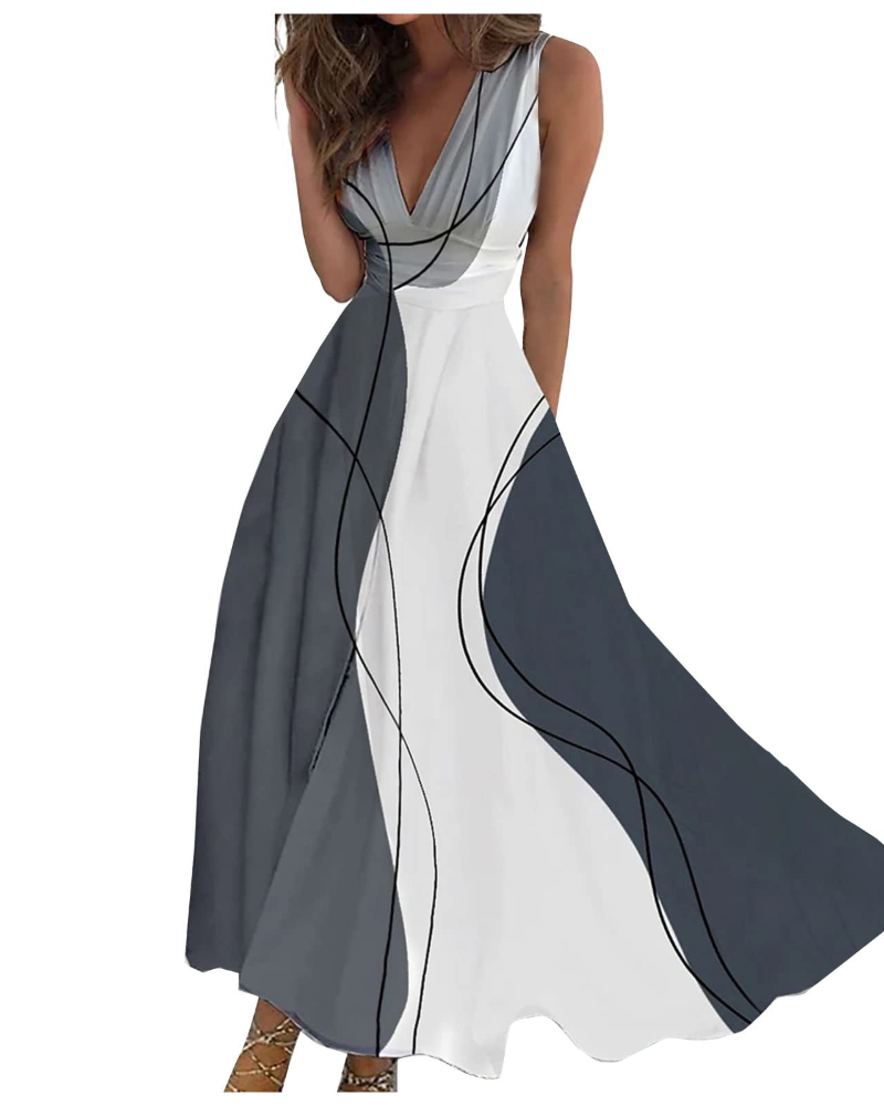 Camille Abito Maxi Donna – Vestito Boho Floreale Smanicato con Scollo a V