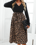 Marissa Abito Midi Damen – Kleid mit Leopardenmuster, V-Ausschnitt, Gürtel und langen Ärmeln