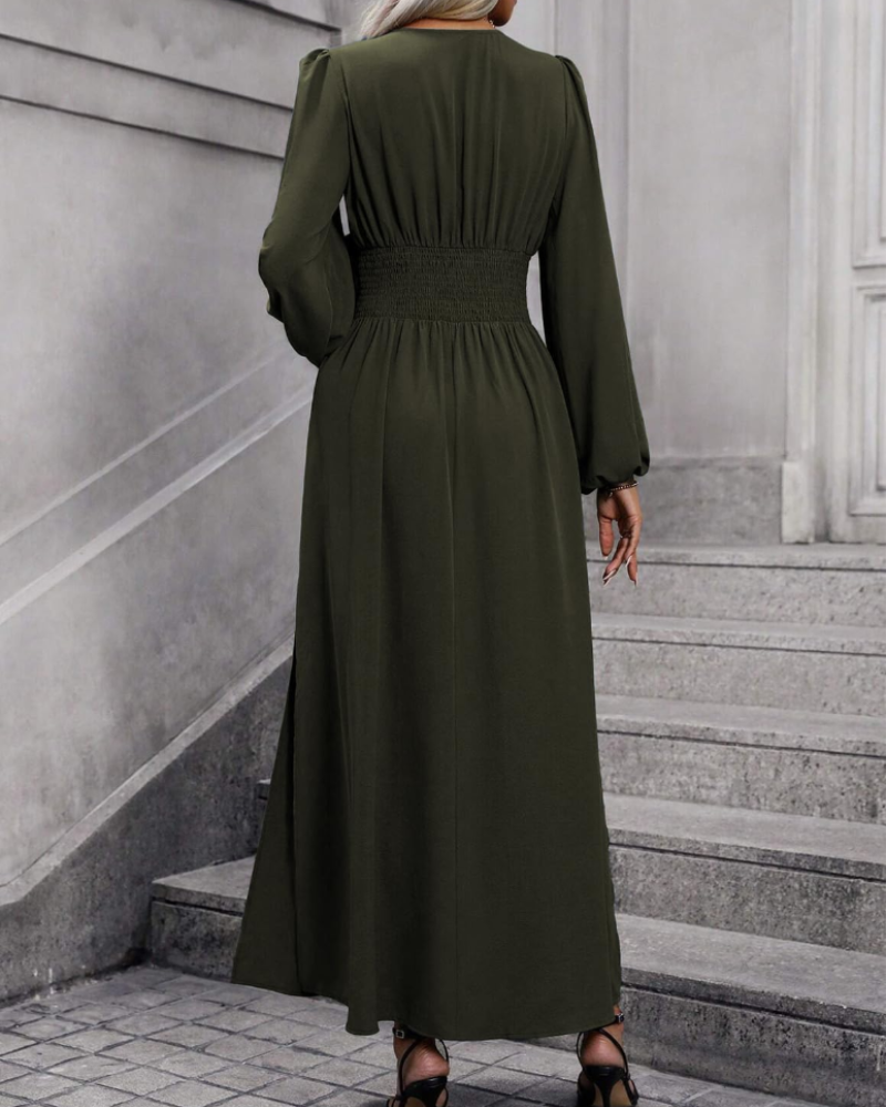 Chelsea Abito Maxi Donna – Vestito Plissettato con Scollo a V e Maniche a Lanterna