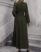 Chelsea Abito Maxi Donna – Vestito Plissettato con Scollo a V e Maniche a Lanterna