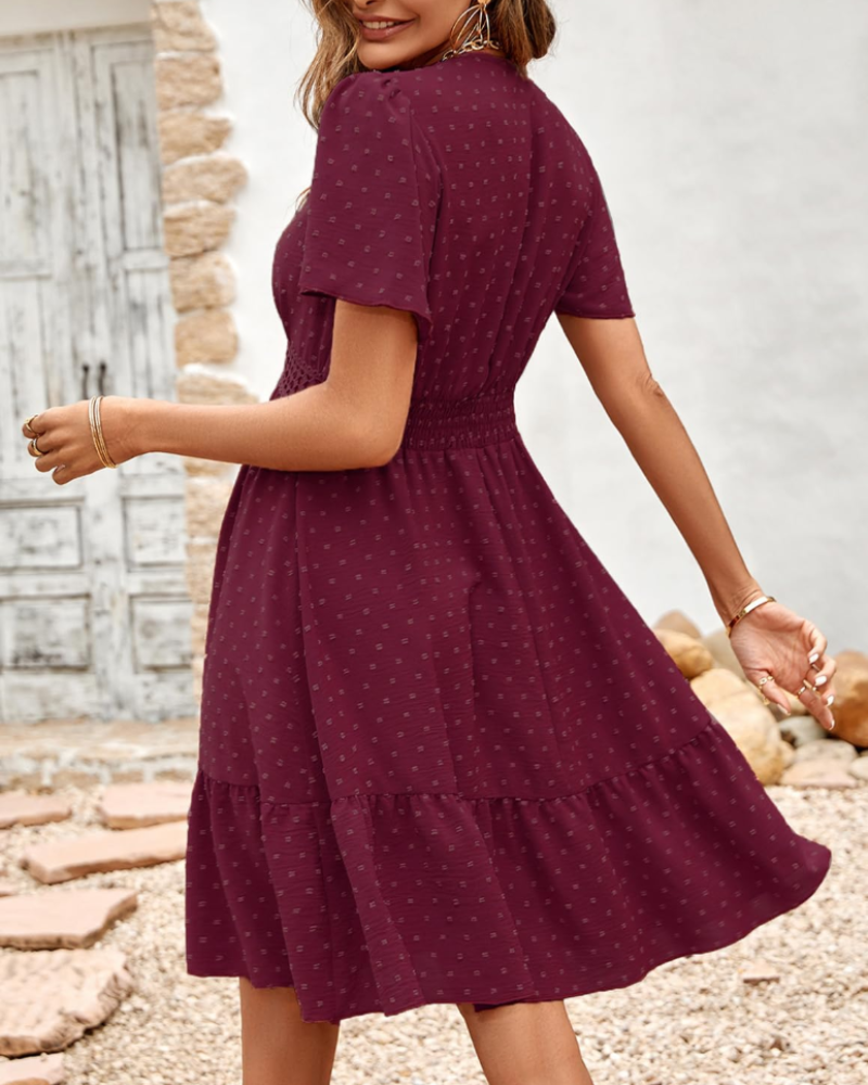 Kelsey Abito Mini Donna – Vestito a Pois con Scollo a V, Volant e Vita Alta