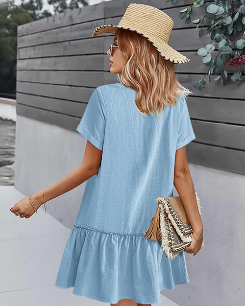 Audrey Women's Summer Dress – Cotton and Linen Dress with V-Neck and Buttons