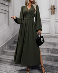 Chelsea Abito Maxi Donna – Vestito Plissettato con Scollo a V e Maniche a Lanterna