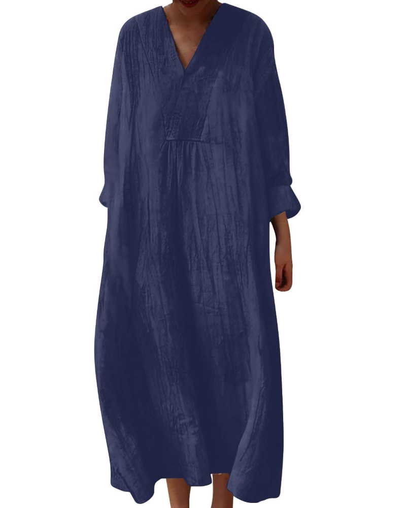 Elena Abito Midi Donna – Vestito Boho Floreale a Linea A con Scollo a V e Maniche Lunghe