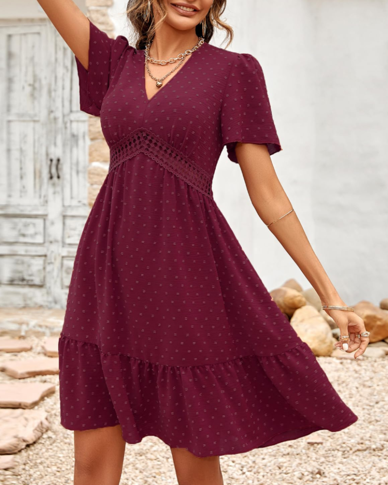 Kelsey Abito Mini Donna – Vestito a Pois con Scollo a V, Volant e Vita Alta
